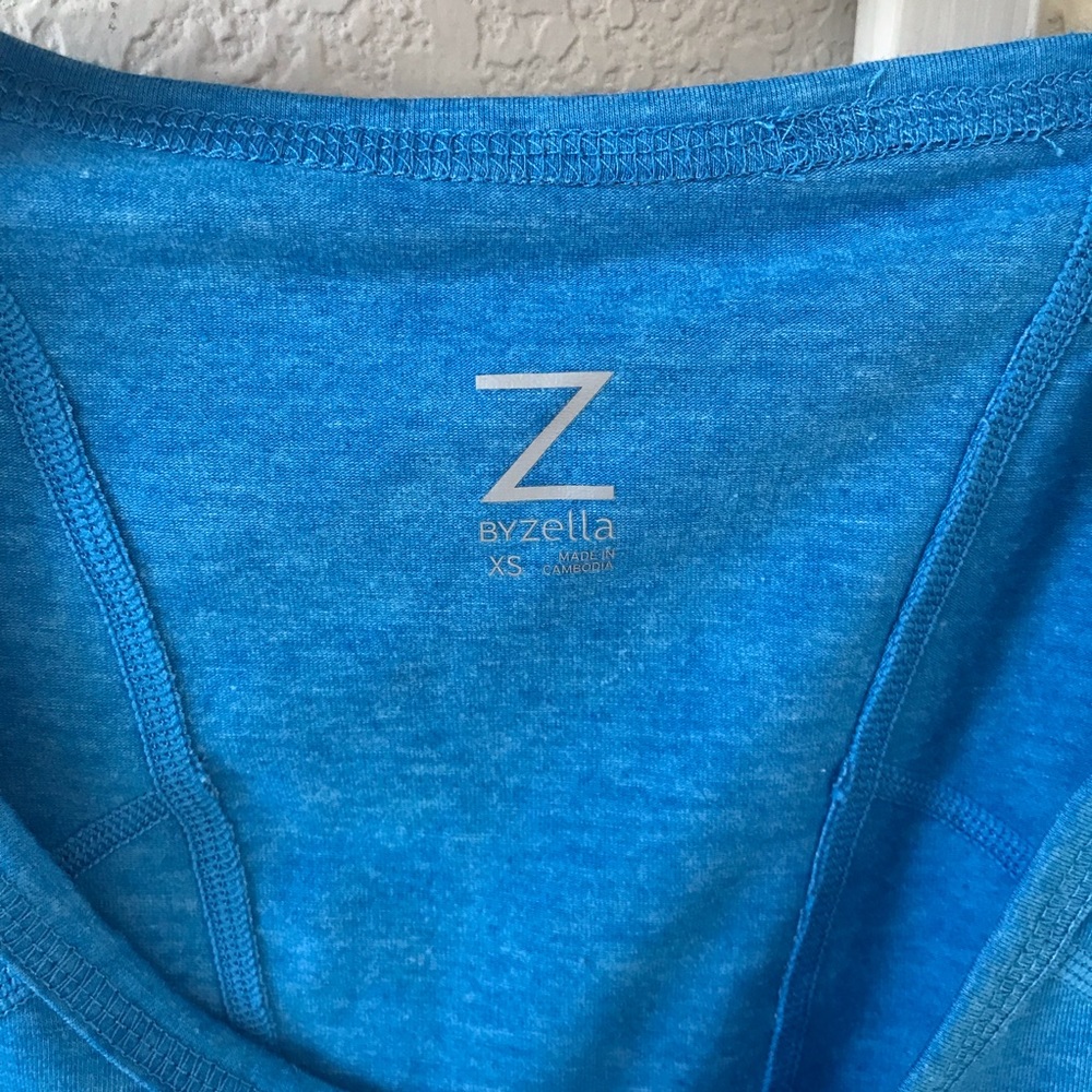 Zella Short Sleeve Tee Workout Top Blue Scoop Neck - Picture 3 of 4